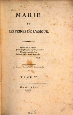 Marie ou les peines de l'amour, 1