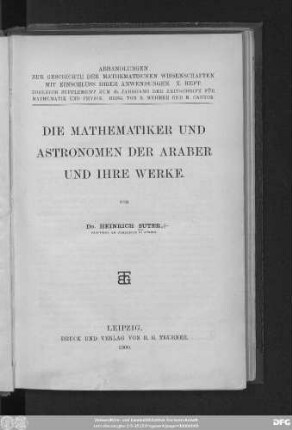 Die Mathematiker und Astronomen der Araber und ihre Werke