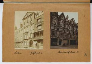 Wohnhaus Hill Street. Wohnhäuser New Cardiff Street, London: Ansichten (aus: Skizzen- und Fotoalbum 26)