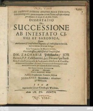 Dissertatio De Successione Ab Intestato Civili Et Saxonica