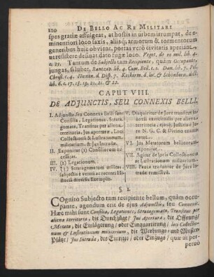Caput VIII. De Adiunctis, Seu Connexis Belli.