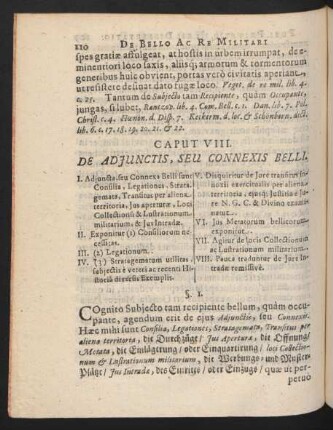 Caput VIII. De Adiunctis, Seu Connexis Belli.