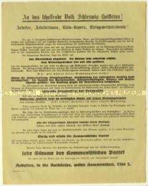 Aufruf der Internationalen Arbeiterhilfe für die KPD zu Stadtverordneten-, Kreis- und Provinziallandtagswahlen in Schleswig-Holstein 1929