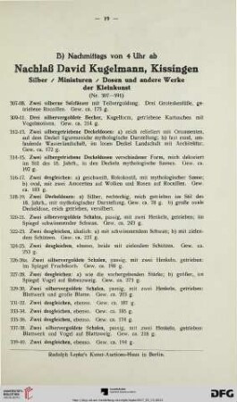 Silber/Miniaturen/Dosen und andere Werke der Kleinkunst (Nr. 307-591)