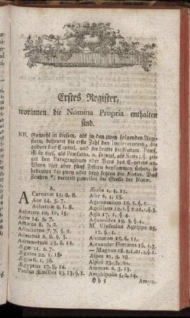 Erstes Register, worinnen die Nomina Propria enthalten sind.