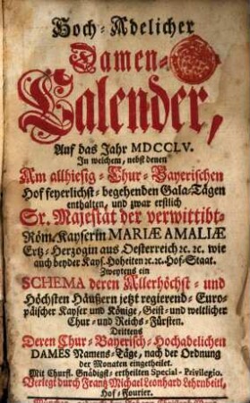 Hochadelicher Damen-Kalender. 1755