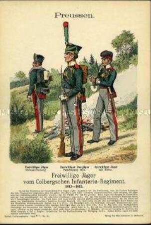 Uniformdarstellung, Freiwillige Jäger des Colbergschen Infanterie-Regiments, Königreich Preußen, 1813/1815.