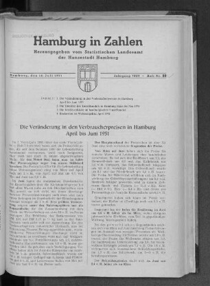 Die Veränderung in den Verbraucherpreisen in Hamburg April bis Juni 1951