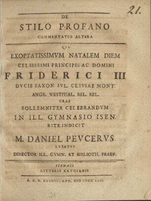 De Stilo Profano Commentatio Altera