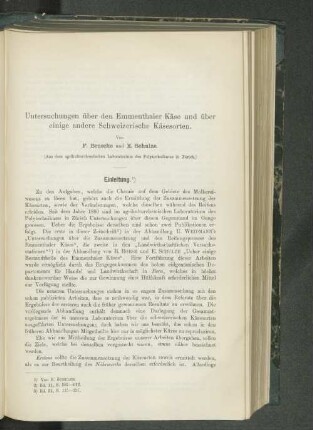 Untersuchungen über den Emmenthaler Käse und über einige andere Schweizerische Käsesorten