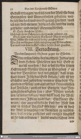 VIII. Betrachtung. Von der Langmuth Gottes gegen die Sünder