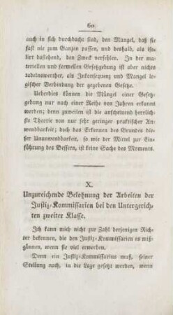 X. Unzureichende Belohnung der Arbeiten der Justiz-Kommissarien bei den Untergerichten zweiter Klasse