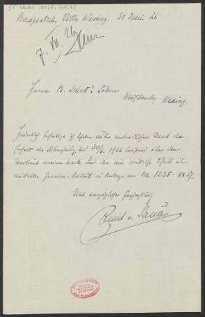 Brief an B. Schott's Söhne : 30.06.1926
