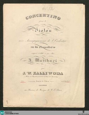 Concertino pour le violon avec accompagnement de l'Orchestre ou de Pianoforte : Op. 15