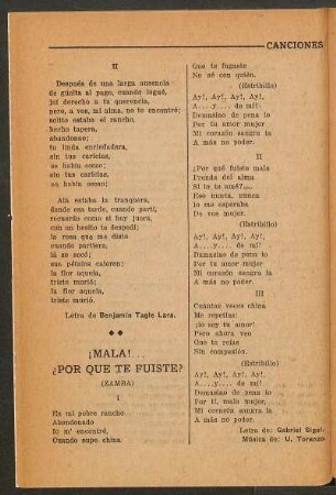 ¡Mala!... ¿Por que te fuiste? : (Zamba)