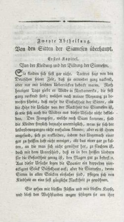 Zweyte Abtheilung. Von den Sitten der Siamesen überhaupt