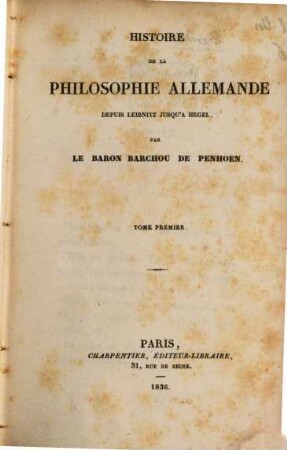 Histoire de la philosophie allemande : depuis Leibnitz jusqu'a Hegel, 1