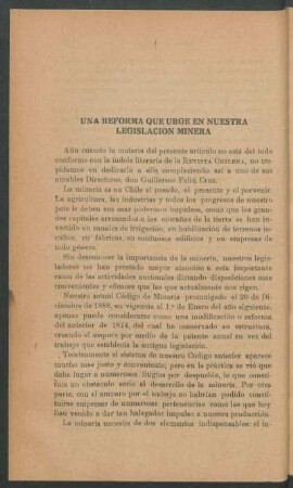 Una reforma que urge en nuestra legislación minera