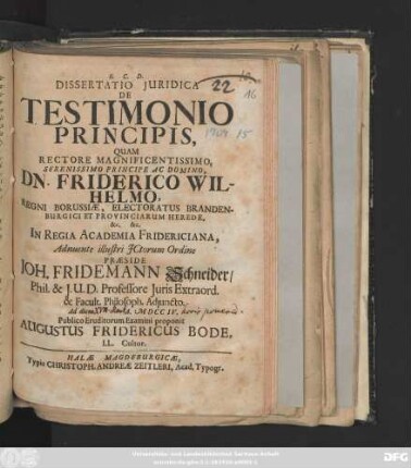 Dissertatio Juridica De Testimonio Principis
