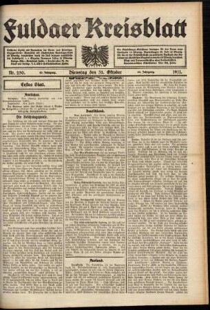 Erste Ausgabe vom Dienstag, den 31. Oktober 1911.
