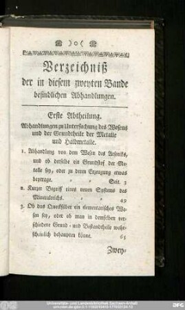 Verzeichniß der in diesem zweyten Bande befindlichen Abhandlungen.