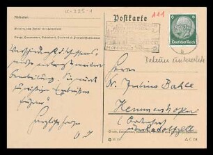 [Postkarte von Otto Selz an Julius Bahle]