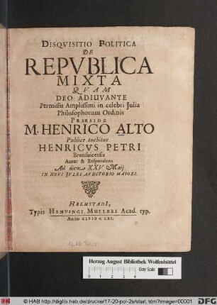 Disquisitio Politica De Republica Mixta