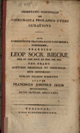 Diss. inaug. de chirurgica prolapsus uteri curatione