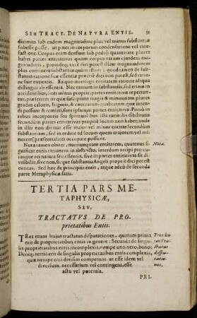 Tertia Pars Metaphysicæ, Seu Tractatus De Proprietatibus Entis.