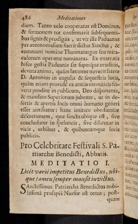 486-491, Pro Celebritate Festivali S. Pattiarchae Benedicti, Abbatis