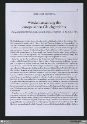 Wiederherstellung des europäischen Gleichgewichts - Das Zusammentreffen Napoleons I. mit Metternich im Sommer 1813