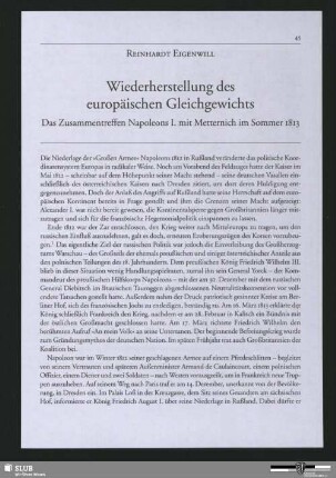 Wiederherstellung des europäischen Gleichgewichts - Das Zusammentreffen Napoleons I. mit Metternich im Sommer 1813