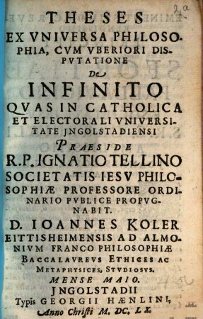 Theses ex universa philosophia, cum uberiori disputatione de infinito