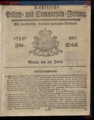 26tes Stueck, Montag den 1ten Julius 1793