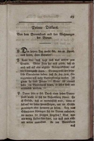 Dritter Diskurs. Von dem Bienenstand und den Wohnungen der Bienen