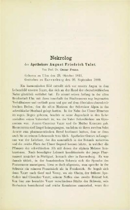 Nekrolog des Apothekers August Friedrich Valet