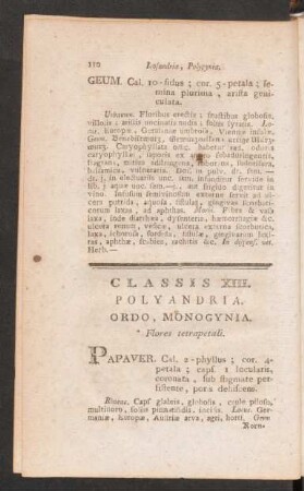 Classis XIII. Polyandria. Ordo, Monogynia.