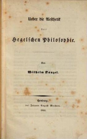 Ueber die Aesthetik der Hegelschen Philosophie