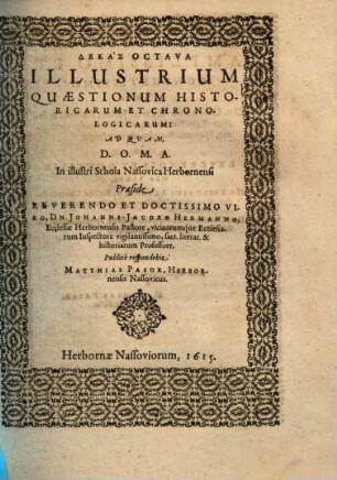 Dekas ... Illustrium Quæstionum Historicarum Et Chronologicarum, Dekas Octava