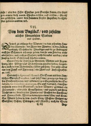 VII. Von dem Unglück/ und zufellen etlicher fürnembsten Stedten und Lender.