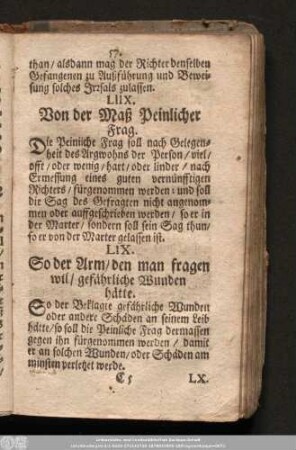 LIIX. Von der Maß Peinlicher Frag.