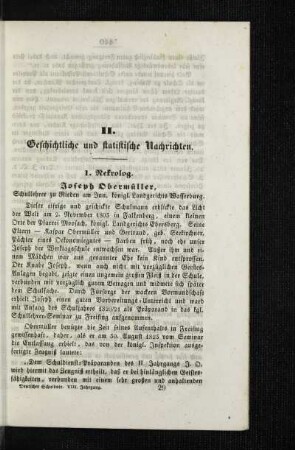 Joseph Obermüller : Schullehrer zu Rieden im Inn, königl. Landgerichts Wasserburg ; [Nekrolog]