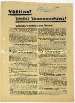 Flugblatt der KPD gegen die SPD und Aufruf zur Stadtverordnetenwahl in Berlin 1925