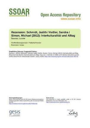 Rezension: Schmidt, Judith / Keßler, Sandra / Simon, Michael (2012): Interkulturalität und Alltag