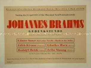 Maueranschlag mit dem Programm einer Brahms-Gedenkstunde in Dresden