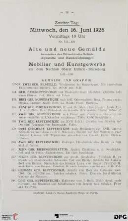 Alte und neue Gemälde, Mobiliar und Kunstgewerbe (Nr. 532-820)