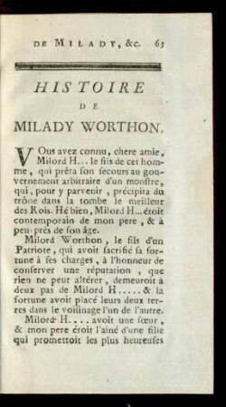 Histoitre De Milady Worthon.