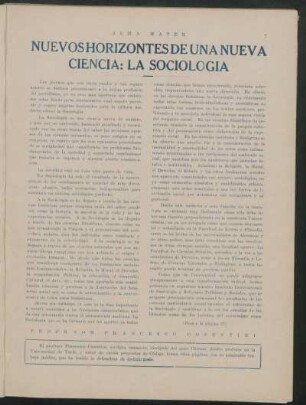 Nuevos horizontes de una nueva ciencia: La sociología