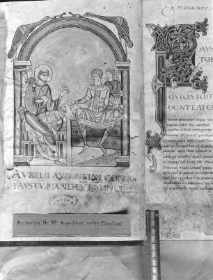 S. Augustini contra Faustum Manichaeum libri XXXIII / AUGUSTINUS, Contra Faustum Manichaeum / Augustinus contra Faustum — Initial F, Folio fol. 2 r