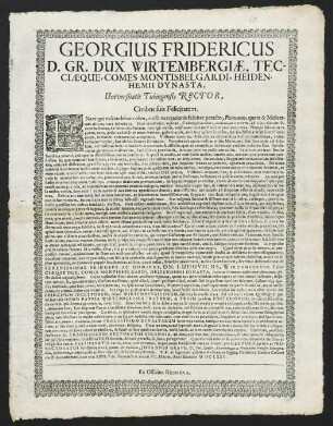 Georgius Fridericus D. Gr. Dux Wirtembergiae, Tecciaeque...
